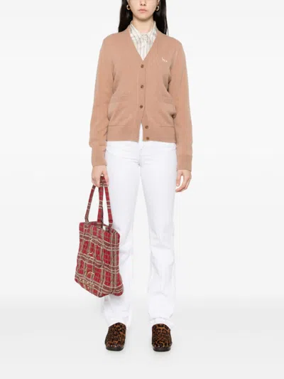 Maison Kitsuné Baby Fox Wool Cardigan In Nude