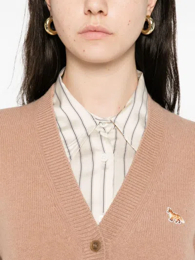 Maison Kitsuné Baby Fox Wool Cardigan In Nude