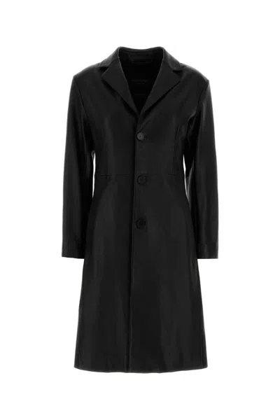 Balenciaga Tailored Leather Coat Featuring Notched Lapels In Black