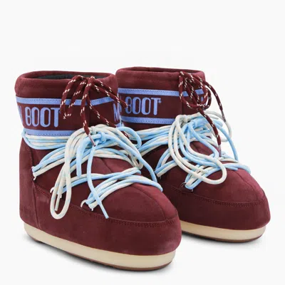 Moon Boot Icon Low Suede Laces Ankle Boots In Burgundy