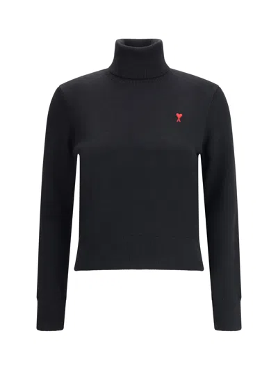 Ami Alexandre Mattiussi Cropped Turtleneck Sweater With Fitted Silhouette In Black