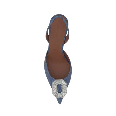 Amina Muaddi Camelia Crystal-embellished Denim-effect Satin Slingback Pumps In Blue