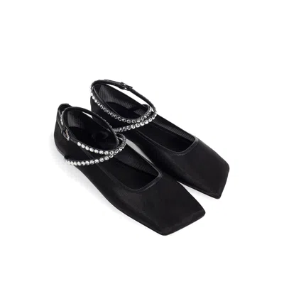 Amina Muaddi Mesh Crystal Ballerina Flats Women In Black