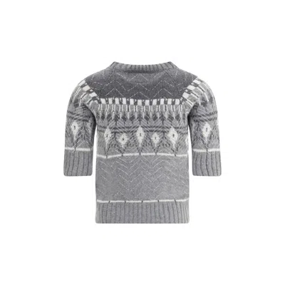 Ermanno Scervino Fair Isle-knit Short-sleeved Top In Gray