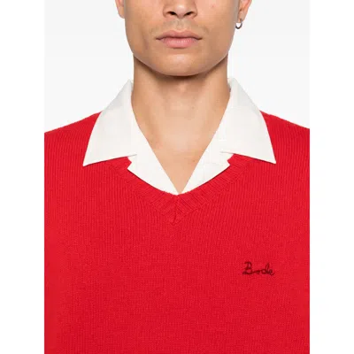 Bode V-neck Logo-embroidered Sweater In Red