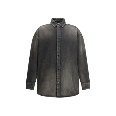 Fear Of God Men Snap Front Denim Overshirt In Gray