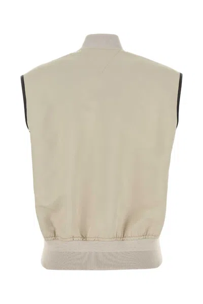 Bottega Veneta Twill Vest With Ribbed Collar And Hem In Neutral
