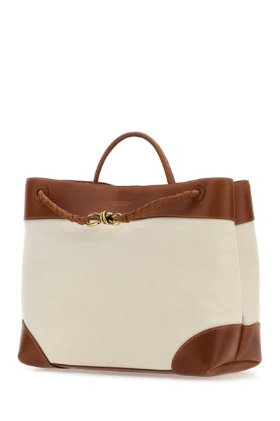 Bottega Veneta Women Two-tone Canvas And Leather Large Andiamo Handbag In Gray