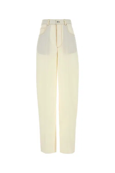 Bottega Veneta Wide-leg Wool Trousers With Pockets And Stitching In White