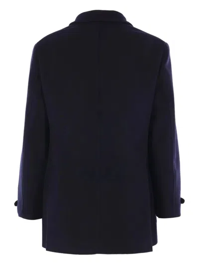 Brunello Cucinelli Double-breasted Wool Coat With Peak Lapels In Blue