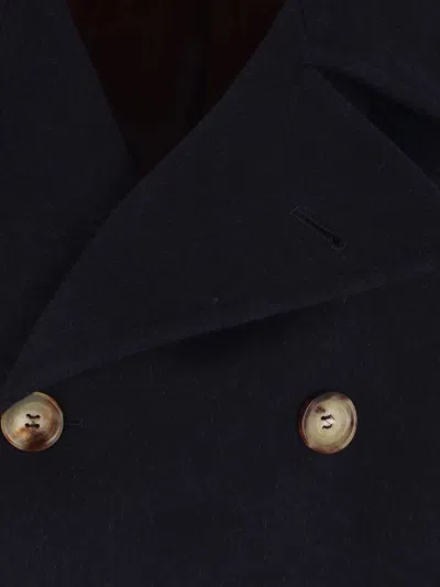 Brunello Cucinelli Double-breasted Wool Coat With Peak Lapels In Blue
