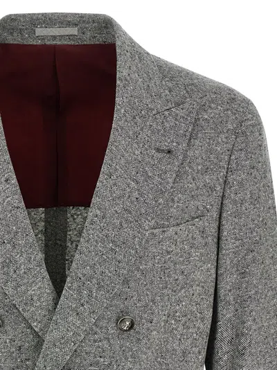 Brunello Cucinelli Tailored Double-breasted Blazer Featuring Pockets In Gray