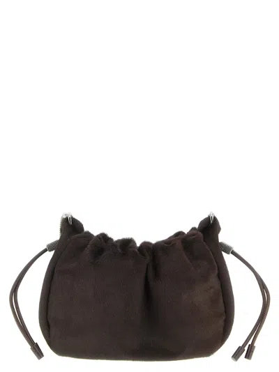 Brunello Cucinelli Women Mellow Mini Ponyhair Shoulder Bag With Precious Chai In Purple