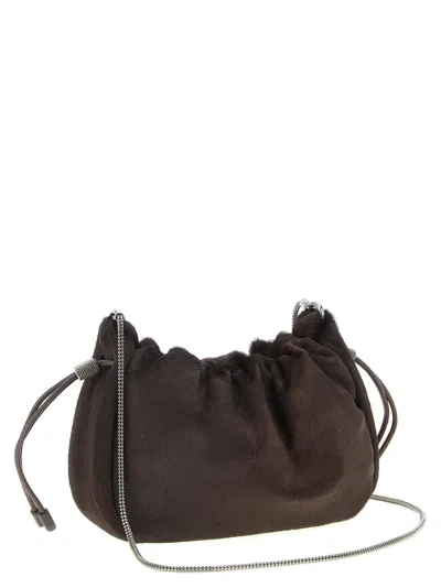 Brunello Cucinelli Women Mellow Mini Ponyhair Shoulder Bag With Precious Chai In Purple
