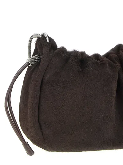 Brunello Cucinelli Women Mellow Mini Ponyhair Shoulder Bag With Precious Chai In Purple