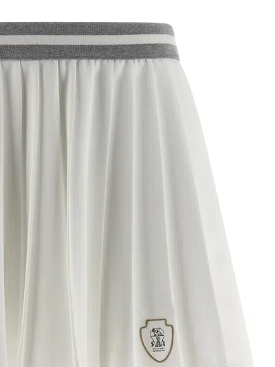 Brunello Cucinelli Skirt With Contrast Trim And Pleats In Neutral