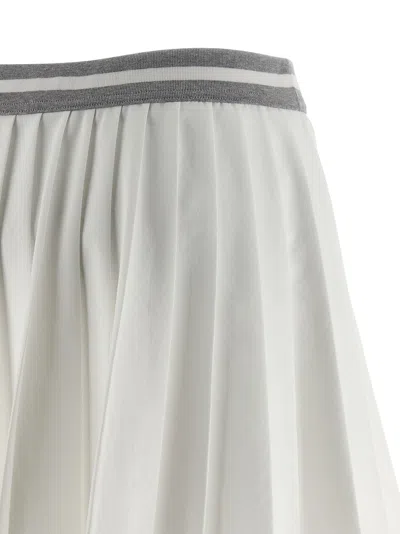 Brunello Cucinelli Skirt With Contrast Trim And Pleats In Neutral