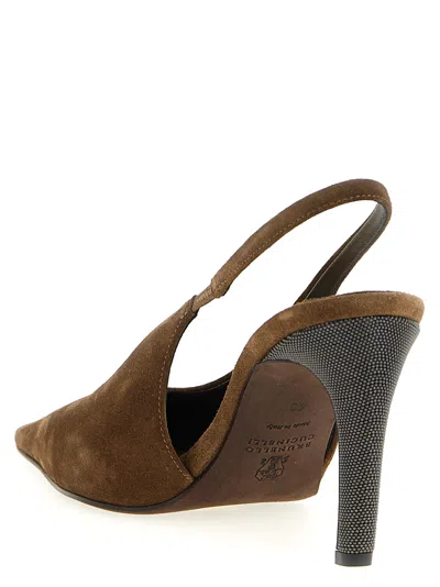 Brunello Cucinelli 'precious Heels' Slingback In Brown