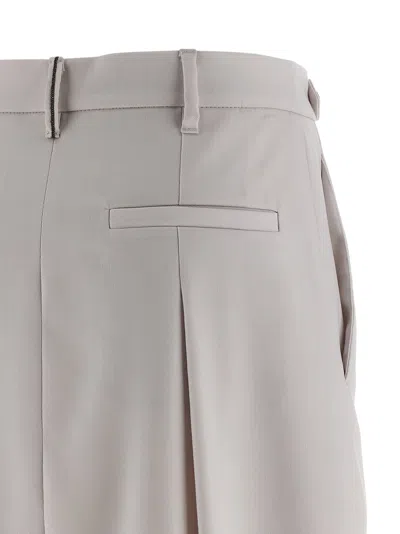 Brunello Cucinelli Curved Pleated Skirt Button Detail In White
