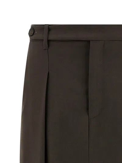 Brunello Cucinelli Curved Design Skirt With Pleats And Pockets In Brown