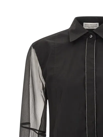 Brunello Cucinelli Layered Shirt Featuring Pointed Collar In Black