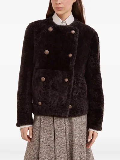 Brunello Cucinelli Reversible Double-breasted Fur Jacket With Button Detailing In Brown