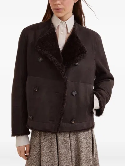 Brunello Cucinelli Reversible Double-breasted Fur Jacket With Button Detailing In Brown