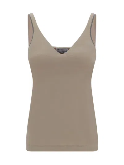 Brunello Cucinelli Women Top With Embellishments In Brown