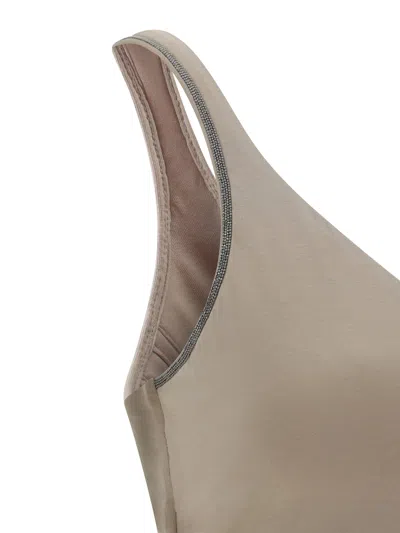 Brunello Cucinelli Women Top With Embellishments In Brown