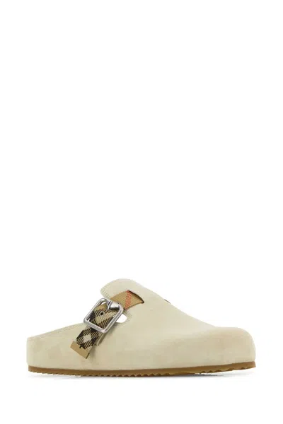 Burberry Women Sand Suede Slippers In Neutral