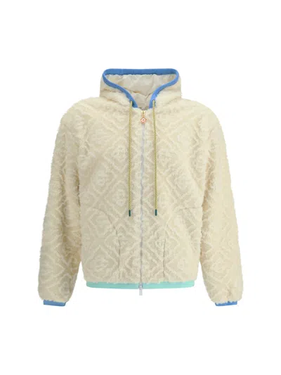 Casablanca Men Beige Jacket With All-over Monogram And Fixed Hood In Fabric Man In Multi