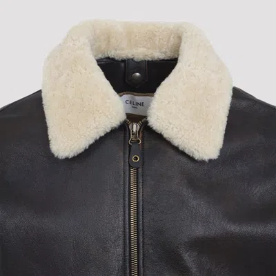 Celine Aviator Jacket With Ribbed Cuffs And Hem In Brown