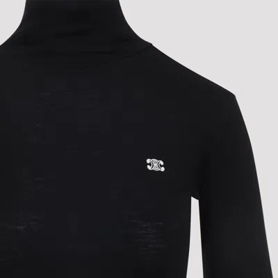 Celine Long Sleeve Slim Fit Turtleneck Top In Black