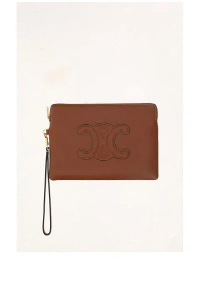 Celine Women Small Pouch With Strap In Brown