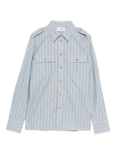 Celine Women Striped Cotton Shirt In Blue