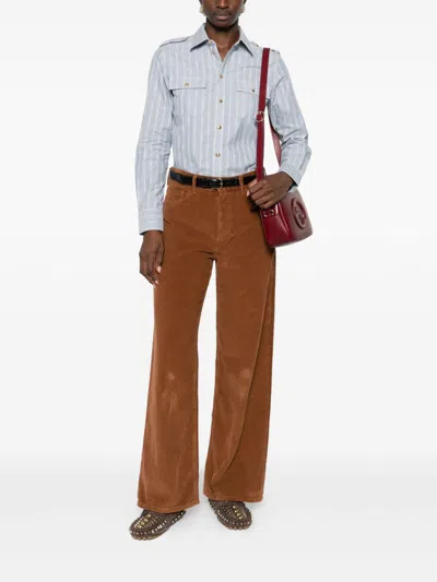 Celine Women Striped Cotton Shirt In Blue