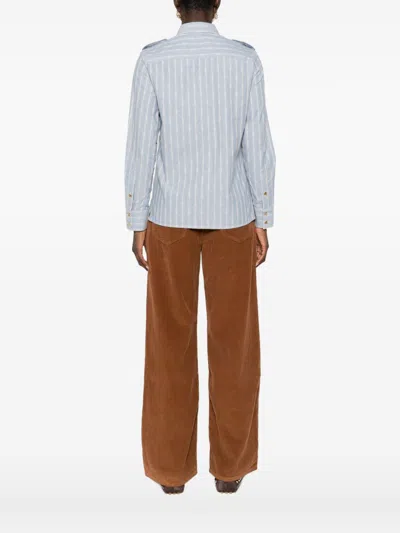 Celine Women Striped Cotton Shirt In Blue