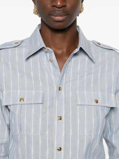 Celine Women Striped Cotton Shirt In Blue