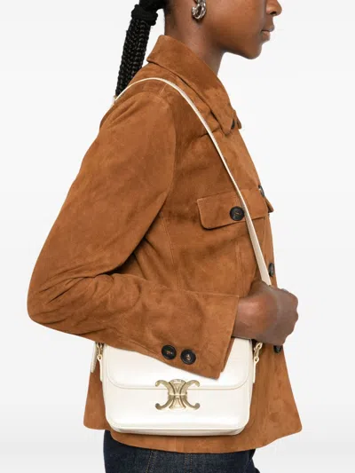 Celine Women Triomphe Teen Leather Crossbody Bag In White
