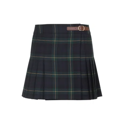 Celine Pleated Kilt Mini Skirt Belt Detail In Blue