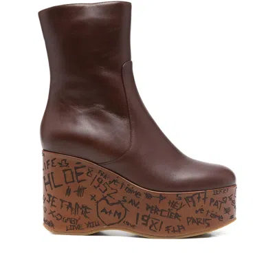 Chloé Chloe Chocolate Leather Maxime Wedges In Brown