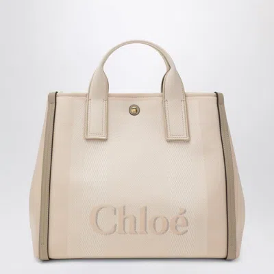 Chloé Carry Tote Bag In Pink Beige Striped Canvas Women In Neutral