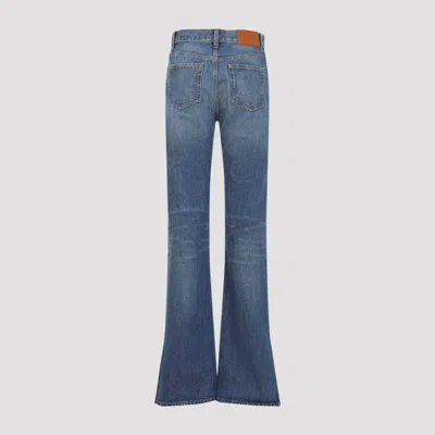 Chloé Women Blue Jeans With Wide Leg And Pendant Charm On The Front In Denim Woman In Blue