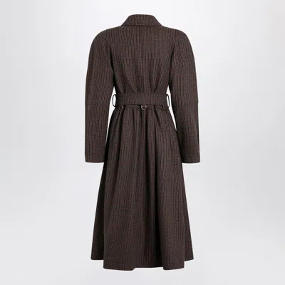 Chloé Double-breasted Coat In Houndstooth Wool In Brown