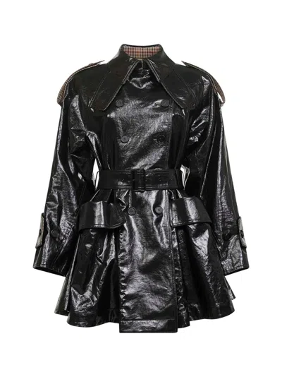 Chloé Women Black Coated Linen Short Riding Coat In Multi