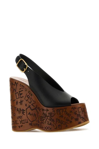 Chloé Chloe Women Black Leather Maxime Wedges In Black