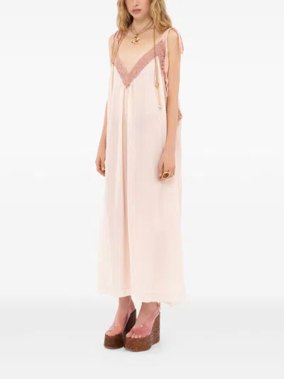 Chloé Silk Lace Floor-length Sleeveless Dress In Pink