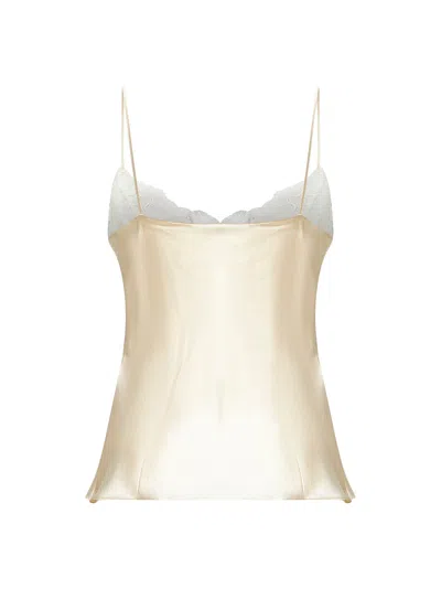 Chloé Women Ivory Washed Silk Satin And Lace Camisole Top In Silver