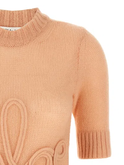 Chloé Logo Embroidery Sweater Sweaters And Cardigans Pink In Neutral