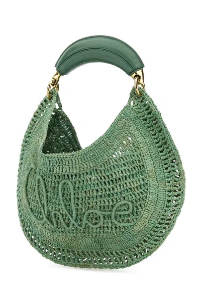 Chloé Raffia Crochet Banana Handbag Top Handle In Green